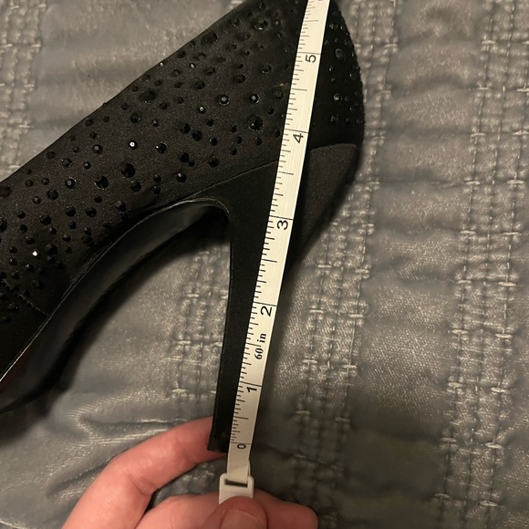 Black Gemstone Bedazzled Peeptoe Heels - Picture 7 of 10